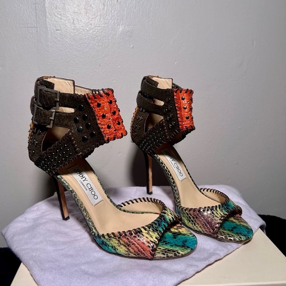Jimmy Choo : Multicolor Snakeskin Open-Toe Heel - Picture 5 of 5